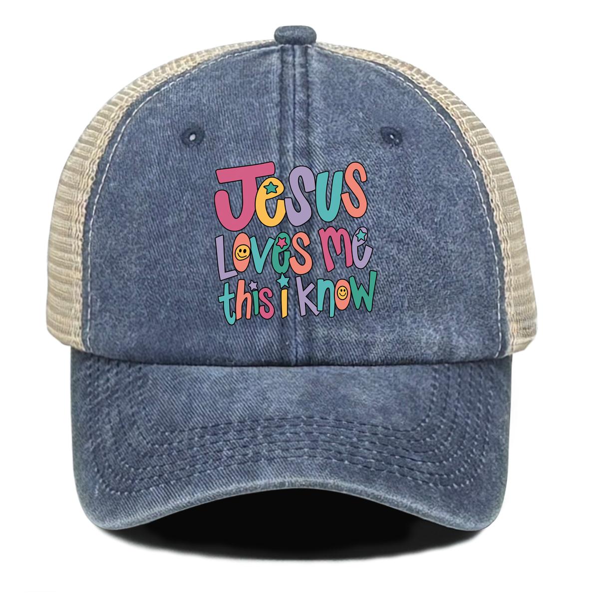 Jesus Loves me this I know  Print Mesh Cap Adjustable Sun Hat Casual Hat For Woman Snapback Baseball Cap For Men And Women