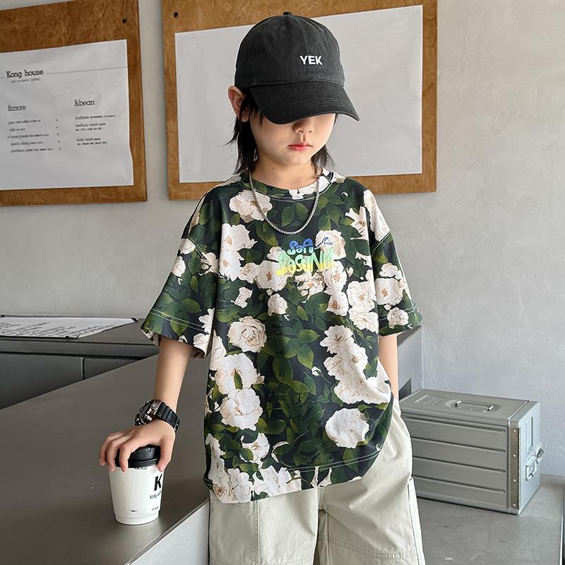 Boys' Short Sleeved T-shirt for Summer 2026, New Big Children's Summer Outfit, Pure Cotton Half Sleeved Top, Boys' Summer T-shirt