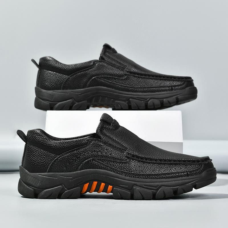 

Мужская обувь весна и осень высококачественная мужская кожаная обувь деловая на одном педале нескользящая мягкая подошва 48 чёрный