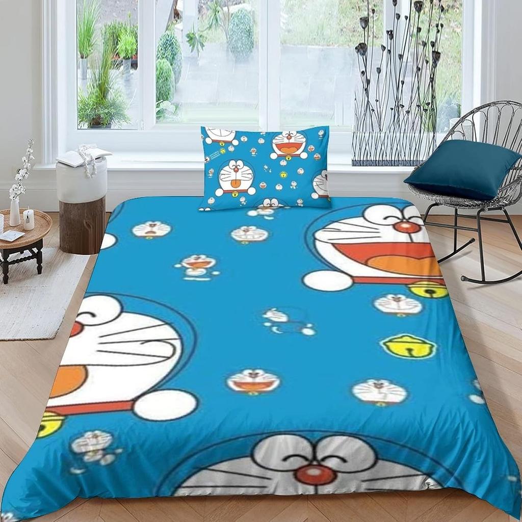 Utsøkt 3D Tegneserie Katt Bakgrunn D-Doraemon Trykk Sengetøy Sett Dynetrekk Dyne Seng Ungdom Barn Jenter Gutter Gave