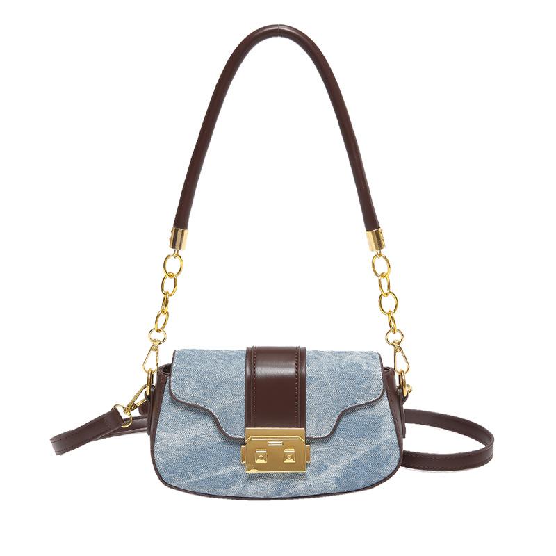 

Нишевый дизайн сумка подмышку женская сумка модная универсальная сумка через плечо в стиле ретро с контрастными цветами портативная сумка-мессенджер average size джинсовый синий