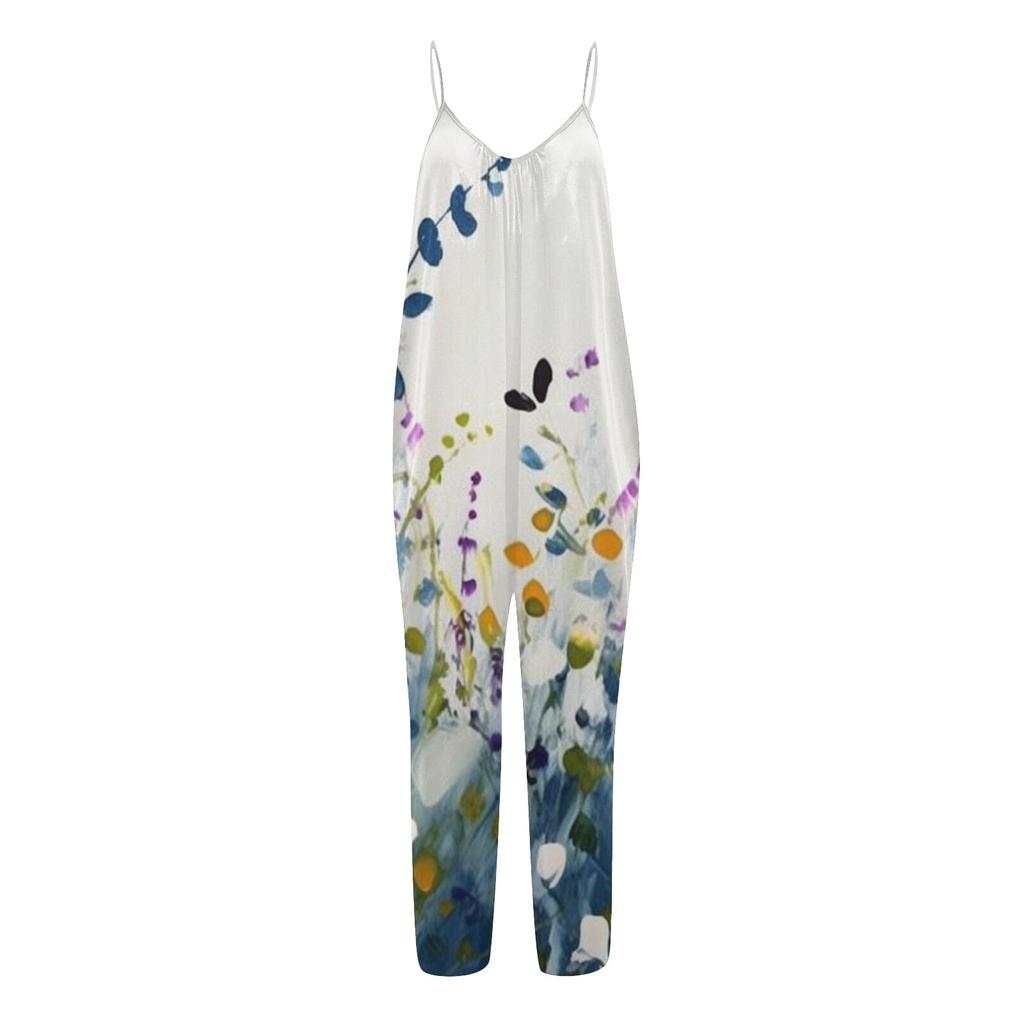 Women's Printed Jumpsuit Casual Loose Adjustable Suspender Jumpsuit