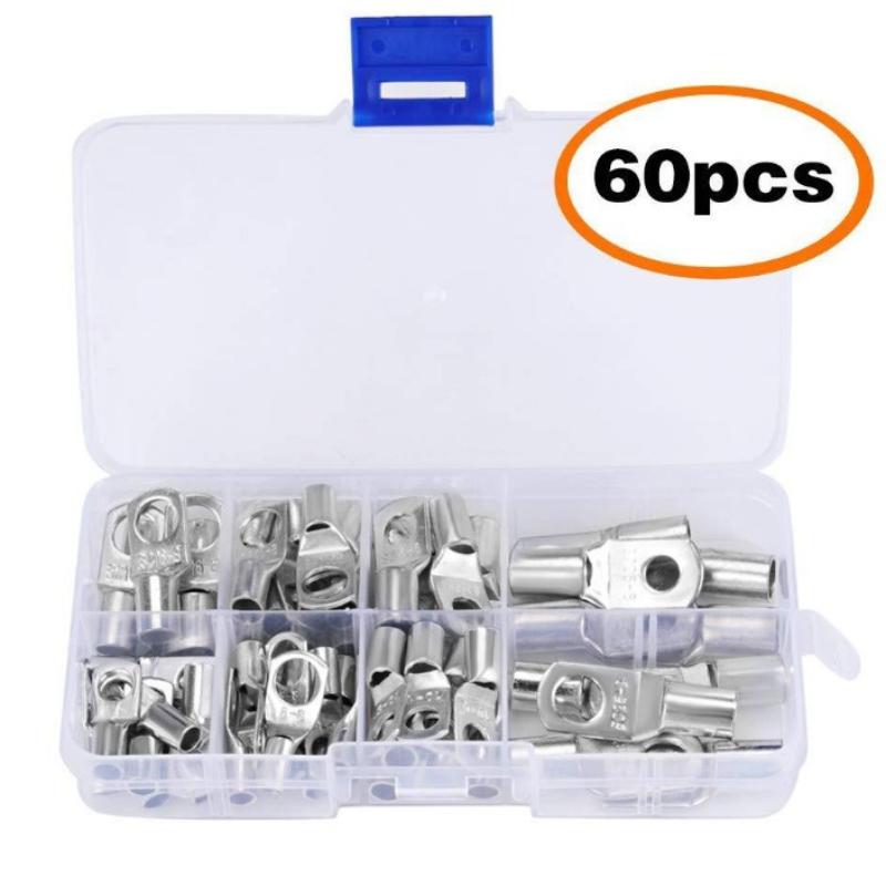60Pcs Bolt Holes Tinned Car Copper Cable Lug Battery Terminal Group Wire Terminal Kit Connector Group Terminal Sc6-6 Sc16-8