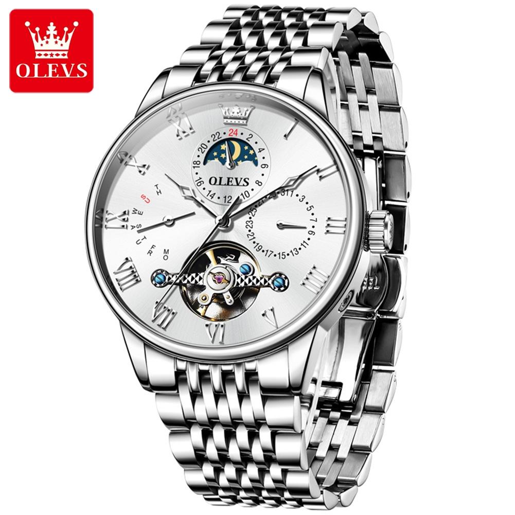 OLEVS  7009 Oem Watch Custom Logo Stainless Steel  Leather Mens Chronograph  Watches Men Luxury Brand Automatic Mechanical Watch