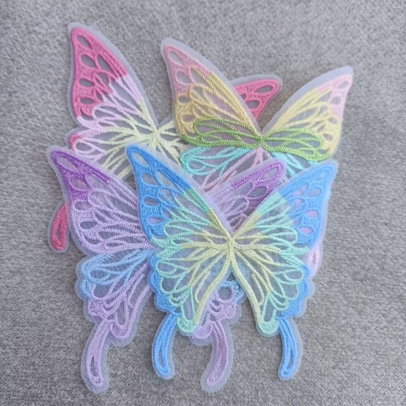 Hot-selling computer embroidery gradual change big butterfly wings hair accessories, hollow lace handmade DIY patch accessories