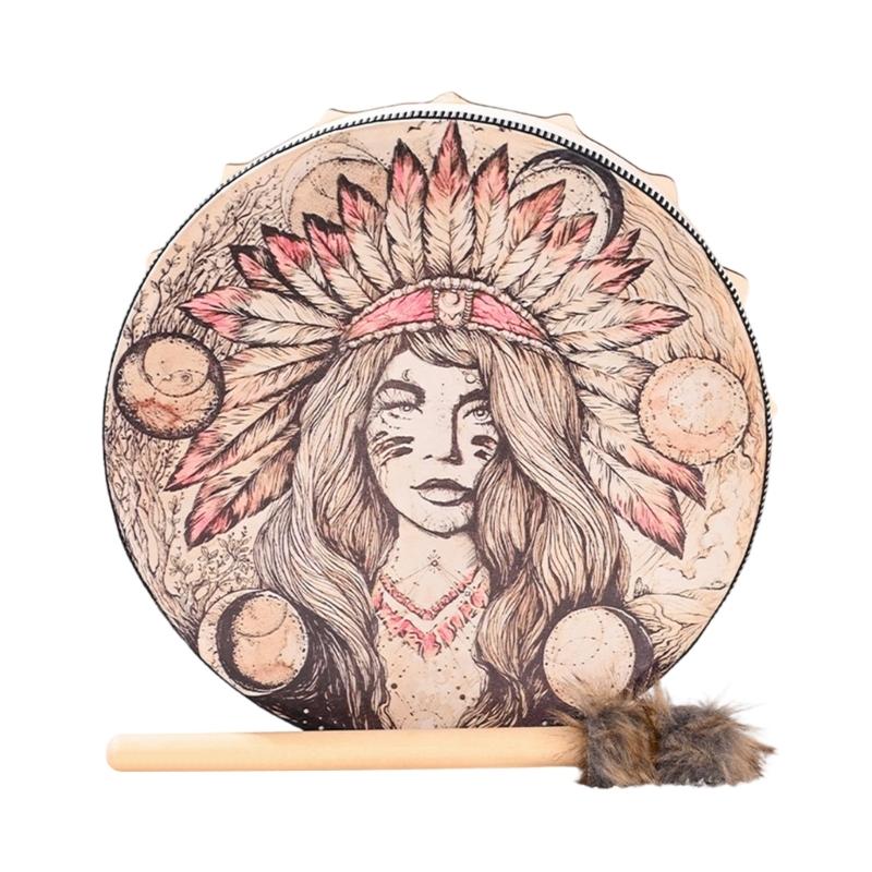 Unique Pattern Shaman Drum With Drumstick Siberian Drum Sound Healing Tool Home Ornament for Spiritual Music Meditation