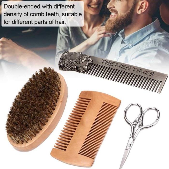 [Mustache] Scissors, 4-Piece Beard Comb Set, Men's Beard Kit