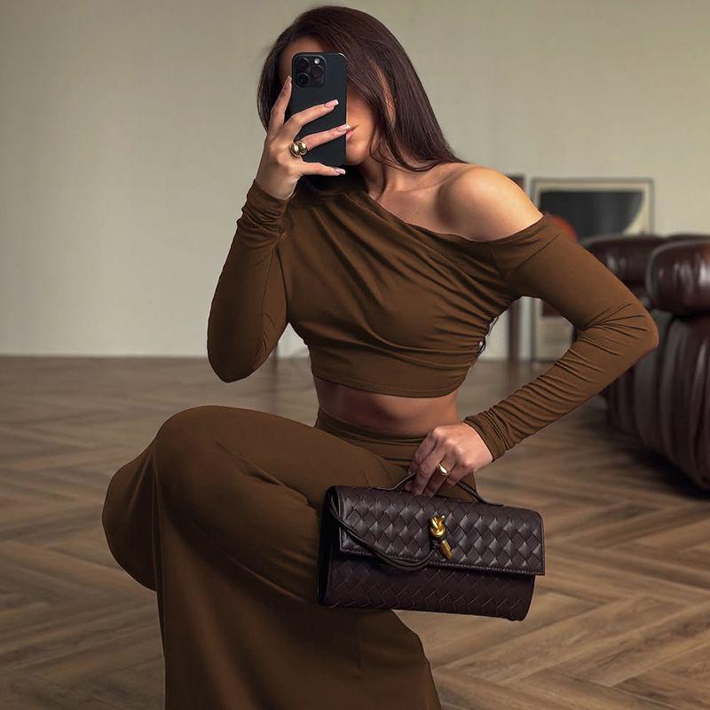 Fashion 2025 New Arrival Fashion Shoulder-Baring Long Sleeve Slim-Fit Top Skirt Suit Sheath Fishtail Dress Two-piece Set