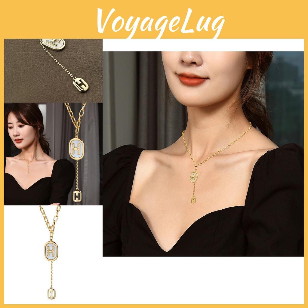 Stunning Titanium Steel Long H Letter Shell Necklace For Women Minimalist Design Perfect For Gifts And Fashion Accessory