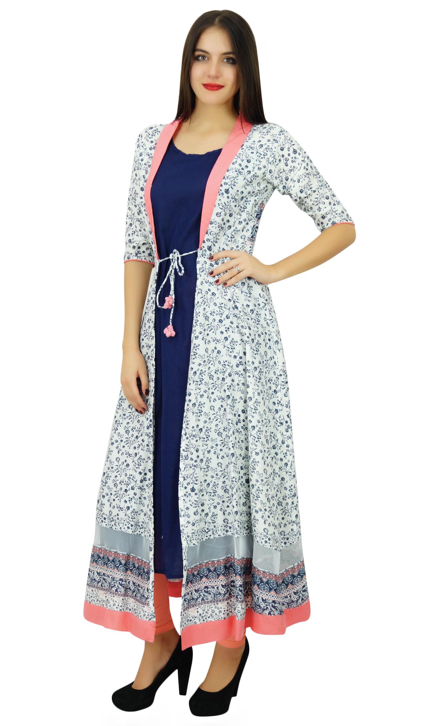 

Bimba Ексклюзивний індійський одяг Kurti Long Kurta із 2 предметами в стилі Boho Chic 26 білий
