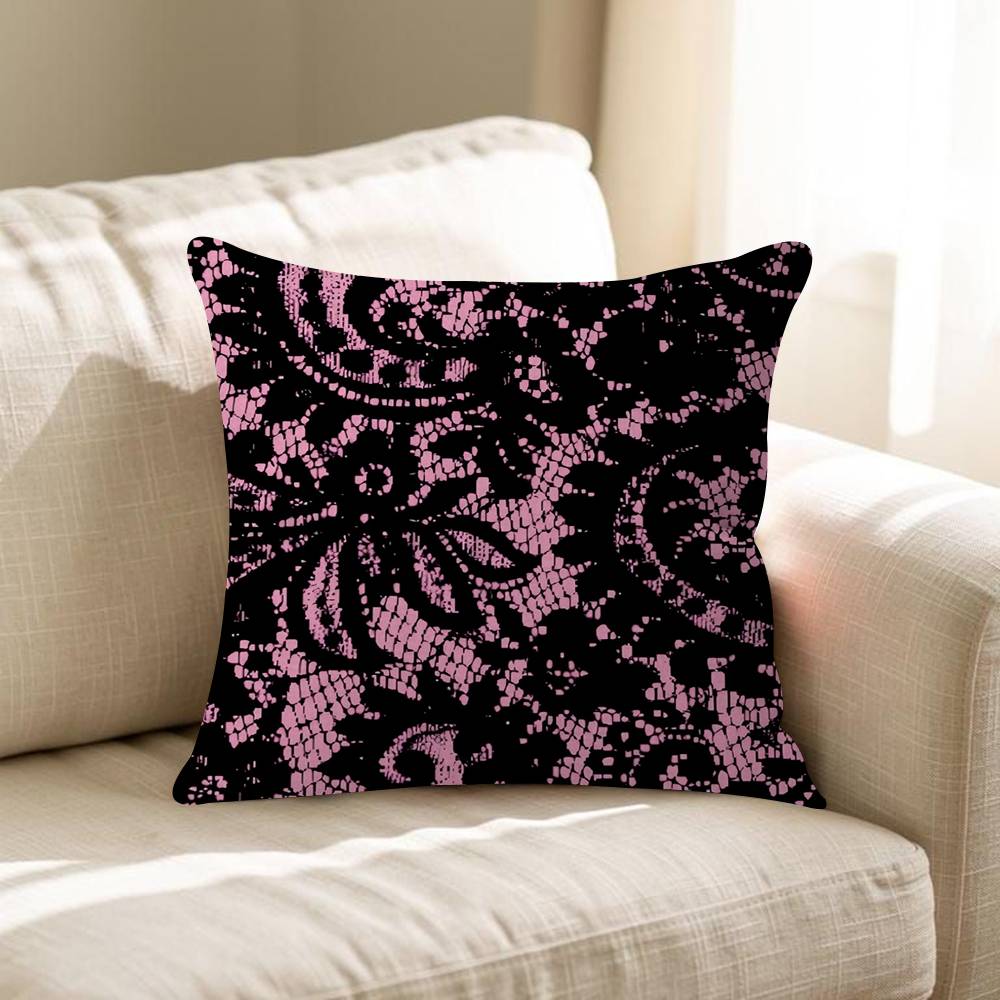Black Lace Print Cushion Cover Inches Farmhouse Decor Home Throw Pillow Covers For Couch Decorations