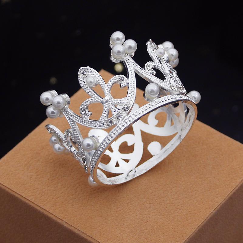 Rhinestone Pearls Metal Crown for Boys Girls Baby Birthday Prom Mini Tiaras Hair Jewelry Cake Crowns Ornaments Party Accessories