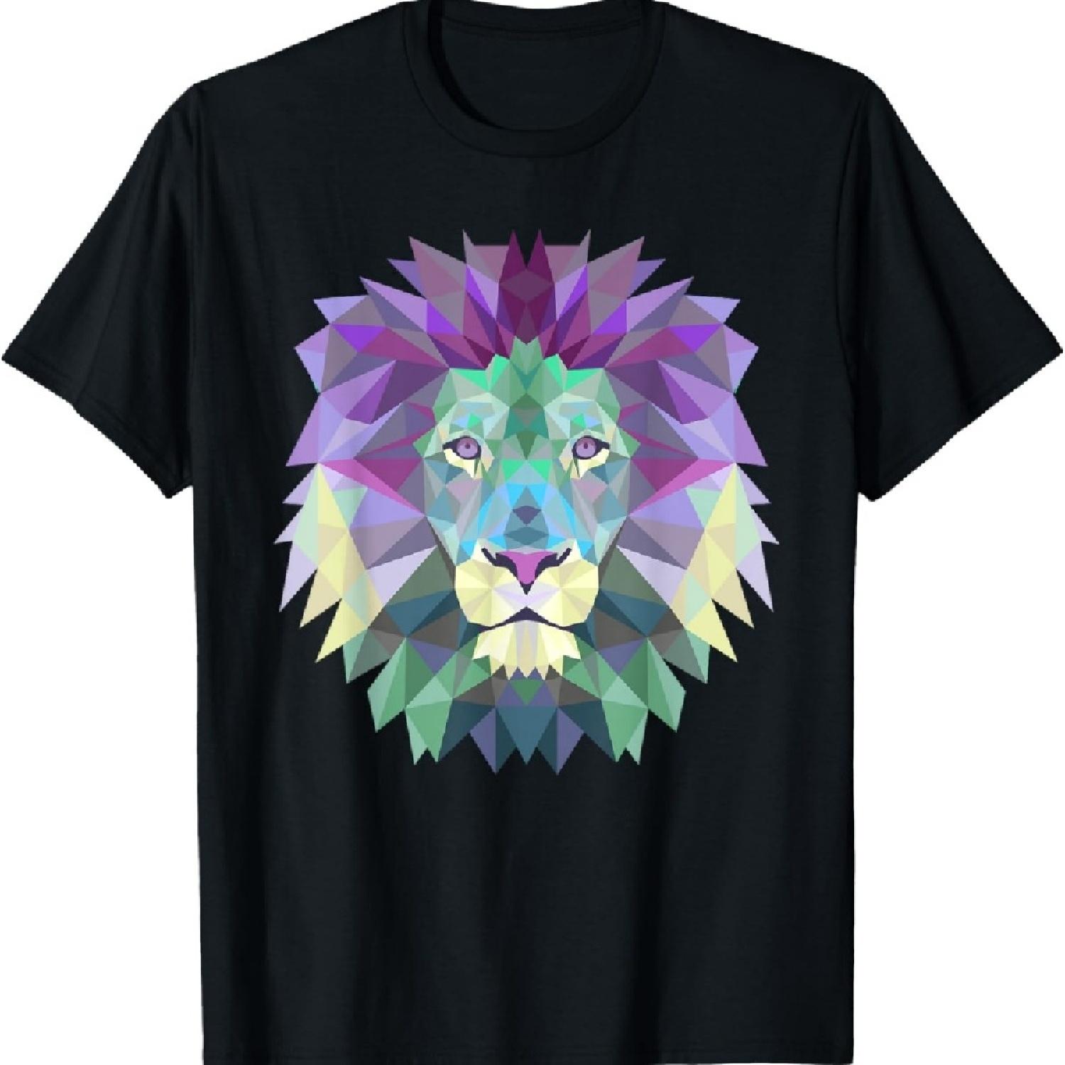 

Geometric Lion Head Pastel Colors Purple Turquoise T-Shirt XXXXXL чёрный
