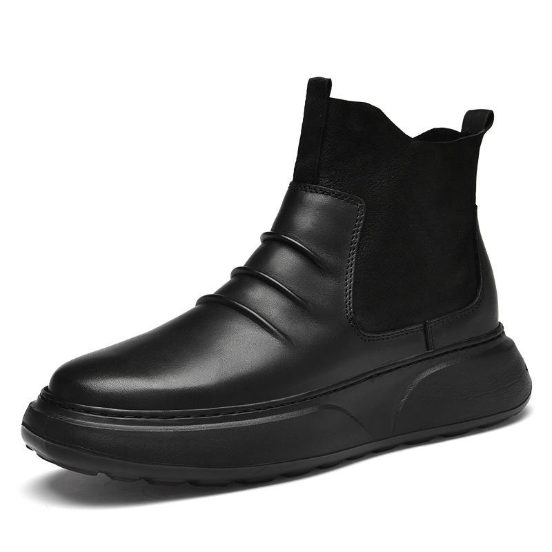 Men's Winter Leather High-Top Snow Boots with Fleece - Genuine Leather, Warm, and Comfortable.