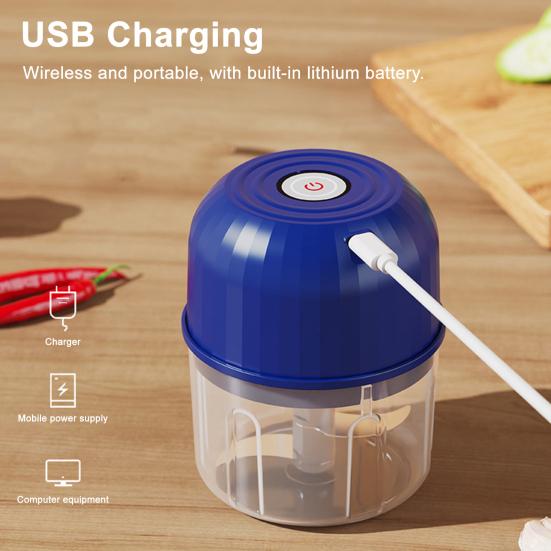 Wireless Electric Grinder with Sharp Blade Rechargeable Mini Size Multipurpose 40W Powerful Garlic Meat Grinder Kitchen Tool