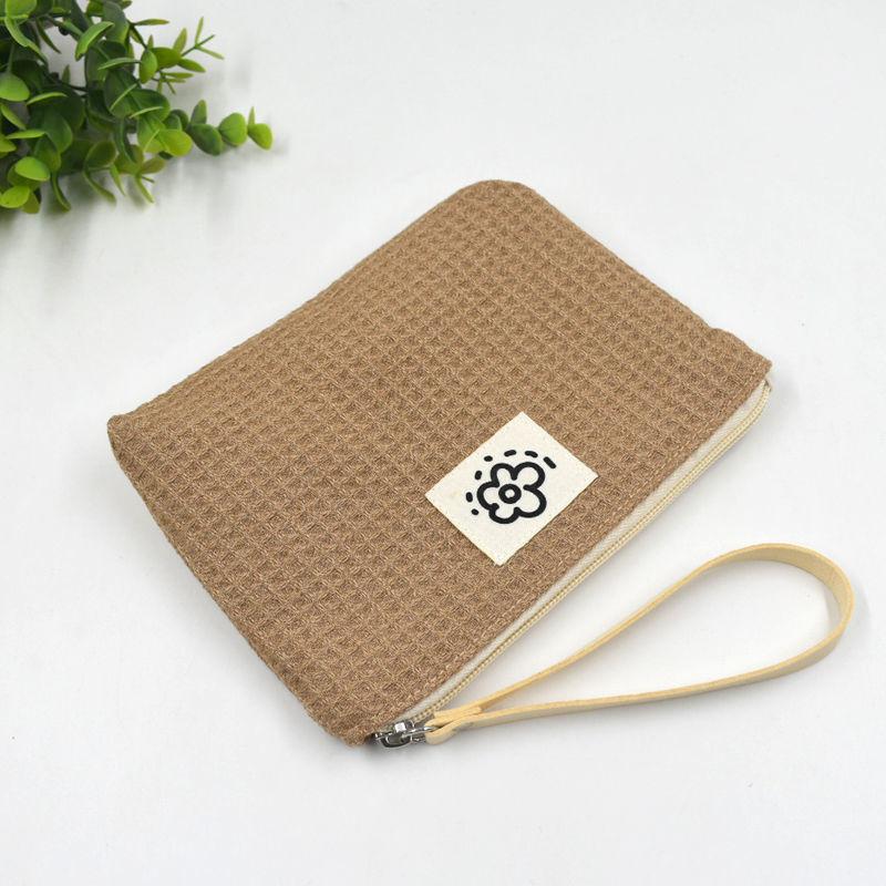 Fabric Handbag, Cute Zipper Small Bag for Girls, Waffle Style Handbag, Makeup Bag, Clutch Bag, Coin Purse