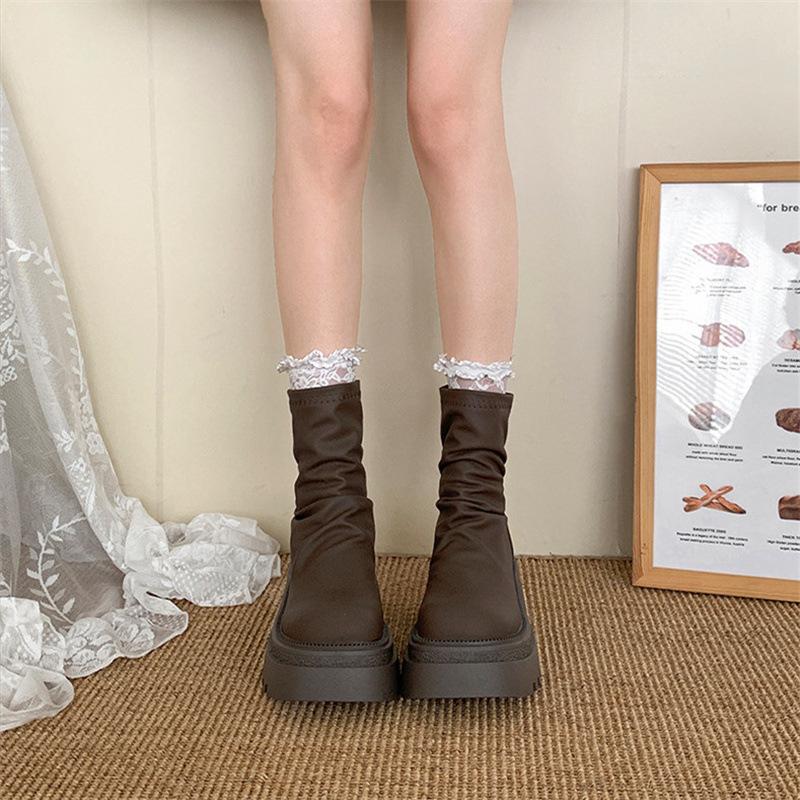 

Foreign style thick-soled thin short boots children 2025 new Maillard versatile small man height increase Martin boots 42