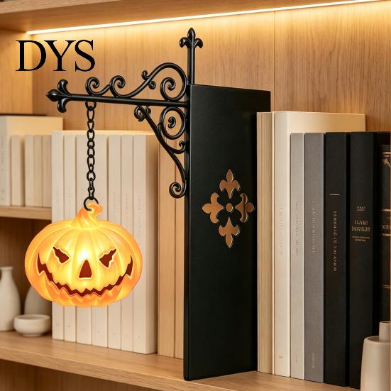 Gothic Home Decor Accent Halloween Bookshelf Light, Vintage Metal Decorative Shelf Lamp, Battery Powered Classic Interior Design Accents Warm