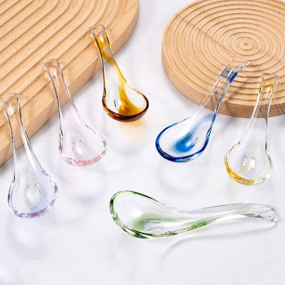 Colorful Crystal Glass Spoon Elegant Dessert Teaspoons Kitchen Accessories Glass Soup Spoons Bar