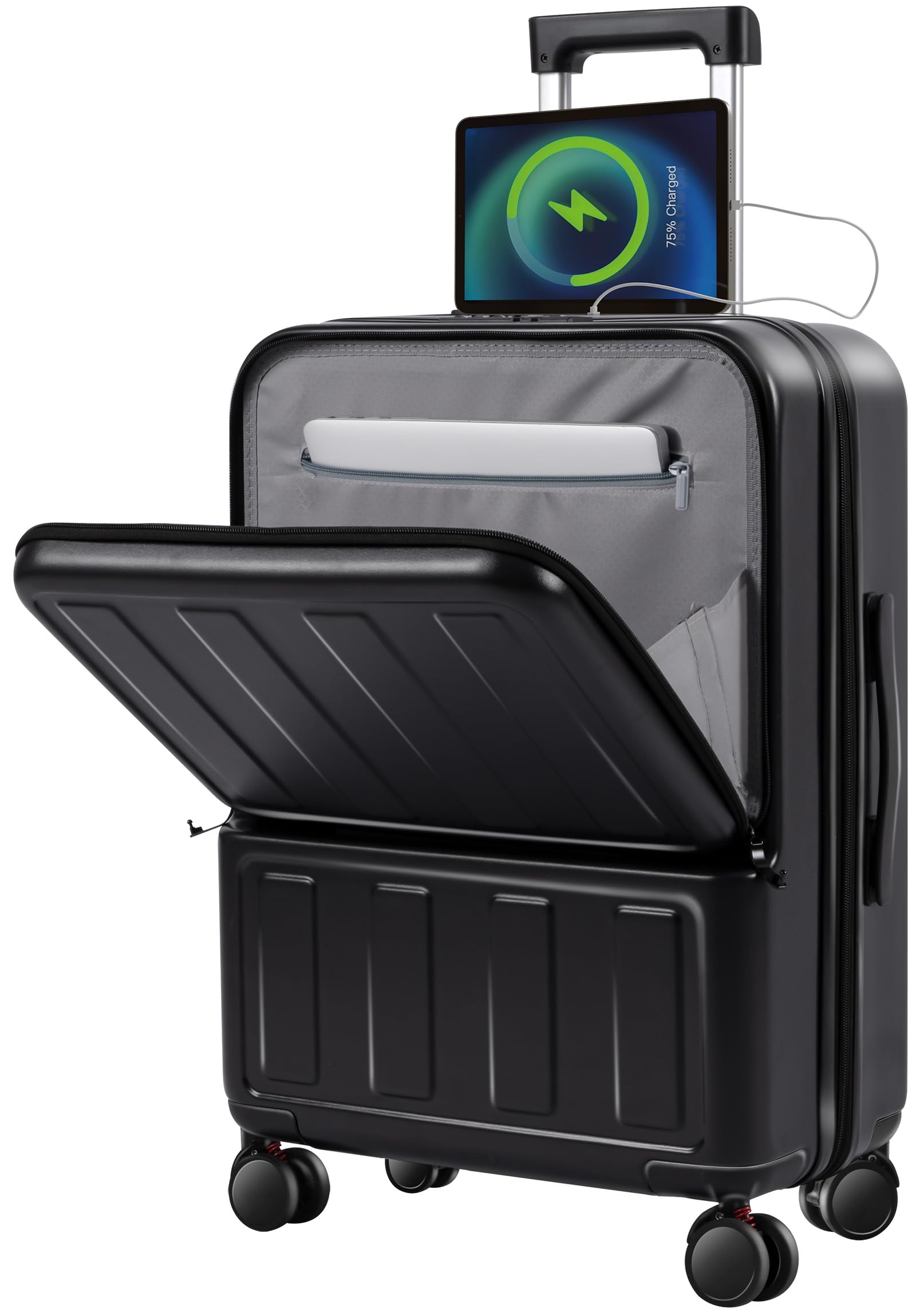 

Front Open Suitcase Carry Case Carry Bag with Stopper USB Port Large Capacity 2 Nights 3 Days Lightweight Multiple Storage Pockets Trunk Business чорний