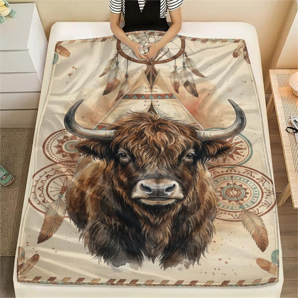 1PC Bohemian Watercolor Animals Print FlAannel Blanket, High Quality Comfortable for All Seasons, Home Decor, Warmth and Comfort