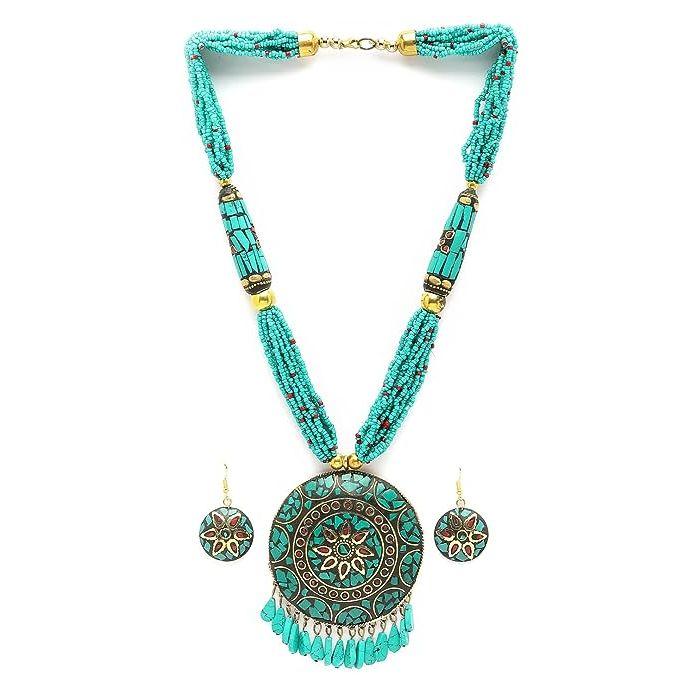 Shining Diva Fashion Siste stilige tradisjonelle tibetanske anheng Halskjede Smykkesett for kvinner