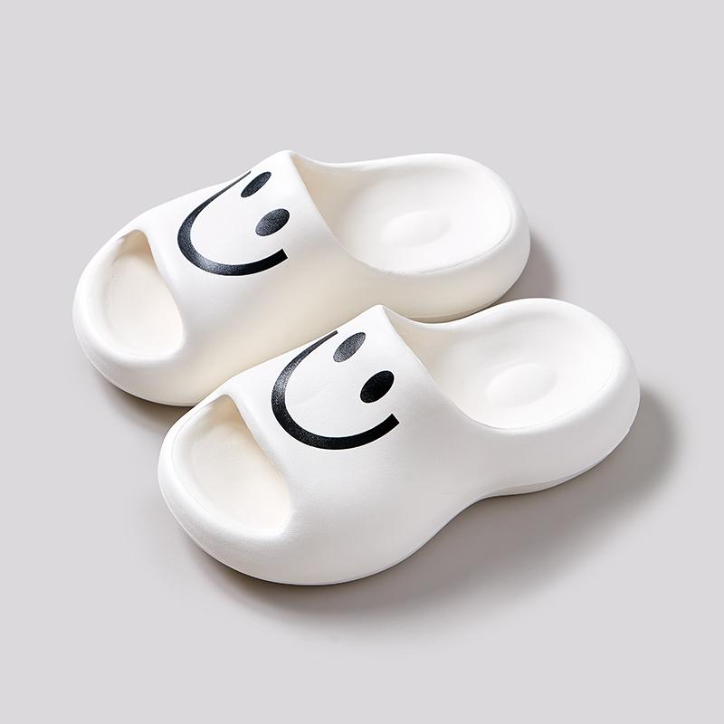 Rimocy Cartoon Smile Plateau-Slipper für Damen 2024 Rutschfeste Weiche Sohle Pantoletten Frau Sommer Leicht Dicke Sohle Zehentrenner