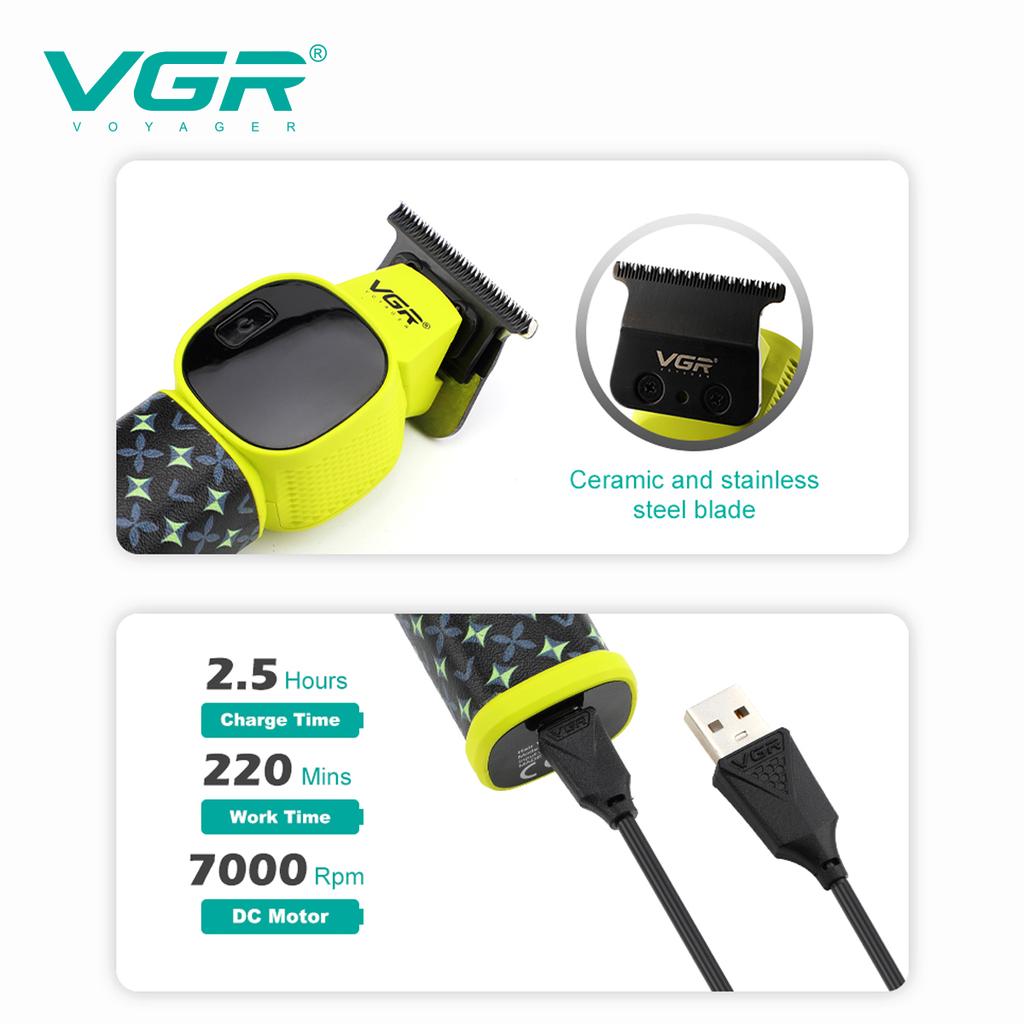 VGR V-185 Men's Hair Clipper Body Hair Trimmer USB Pusher Powerful with LED Intelligent Digital Display Pusher Home Razor Shaver Oil Head Clipper