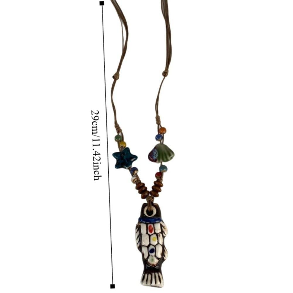Tassel Ethnic Style Necklace Wood Bohemian Style Choker Antique Long Sweater Chain  Decoration