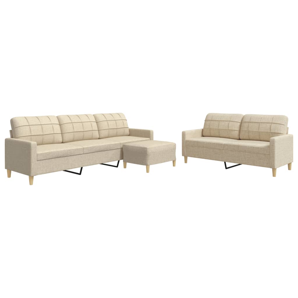 Vidaxl 3-Cz. Sofa Set with Footrest, Cream, Fabric Upholstered