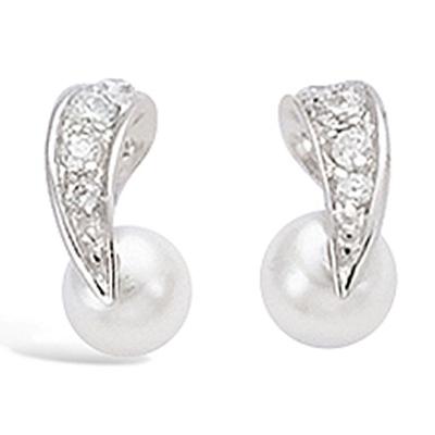 [J0179] - Brincos Prata 'Sissi' branco prateado (ródio) - 7x10 mm