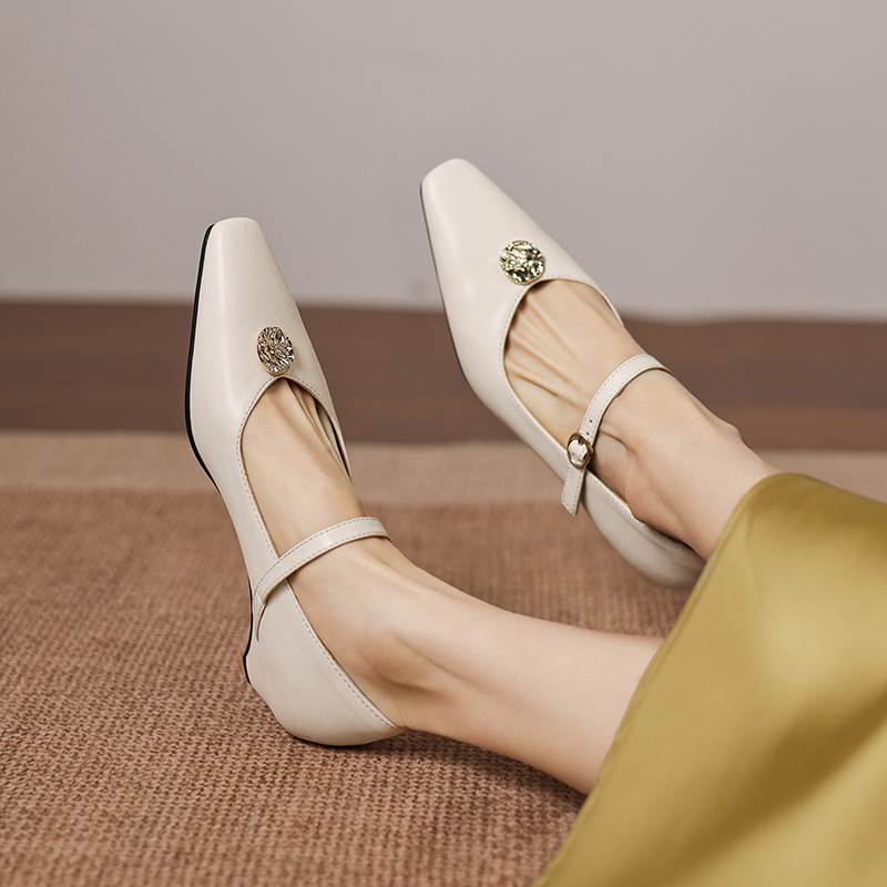 Krazing Pot Microfiber Square Toe Thick Med Heels Spring Summer Shoes Big Size 43 Metal flowers Women Shallow Pumps