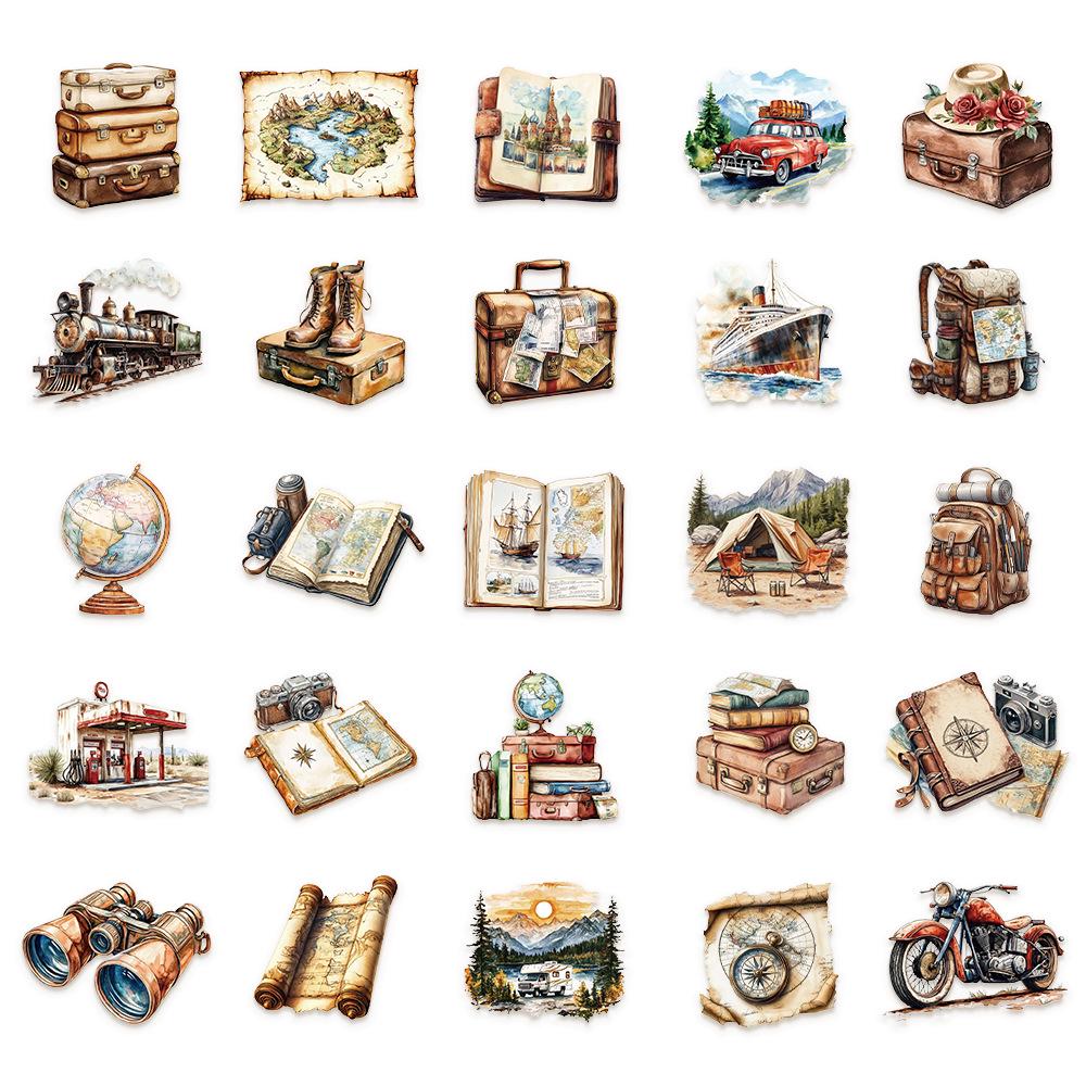 50 Retro Travel Stickers: Waterproof, Decorative Stickers for Journals, Diaries, Phones, Guitars, Skateboards, Computers, and Water Bottles.