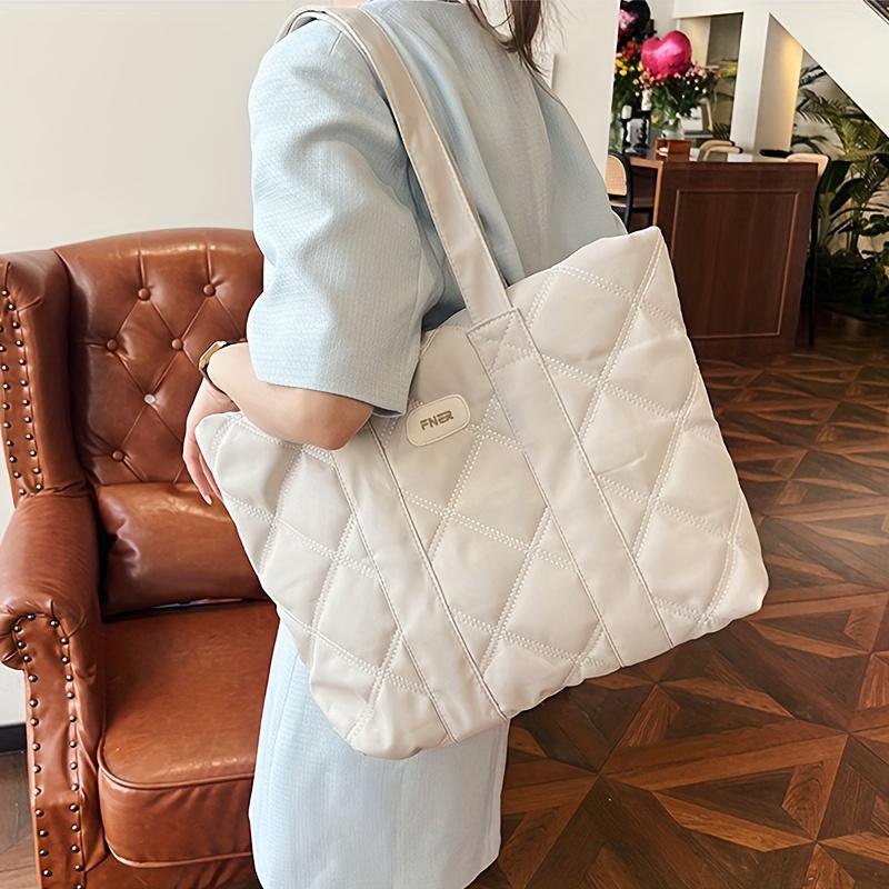 Nylon Quilted Tote Bag for Women Large Capacity, Versatile Shoulder Bag Durable Polyester Lined for Work, Shopping