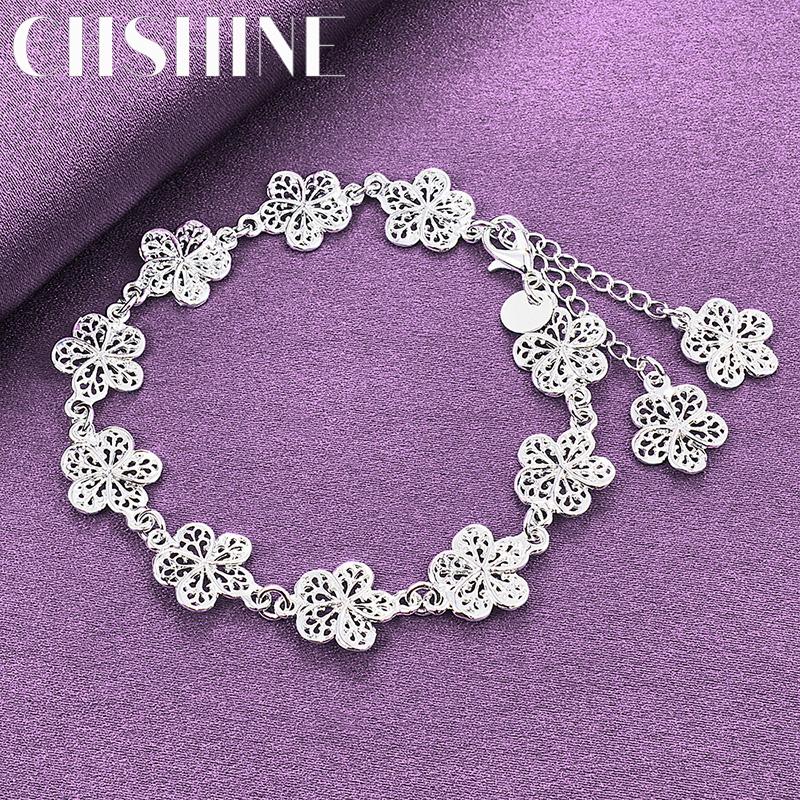 

CHSHINE 925 Sterling Silver Flower Chain Bracelet For Women Lovers Wedding Fashion Charm Jewelry 20cm