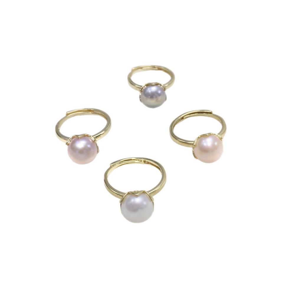 Natural freshwater pearl ring with adjustable opening, simple commuting flower bud pearl jewelry, women's accessories