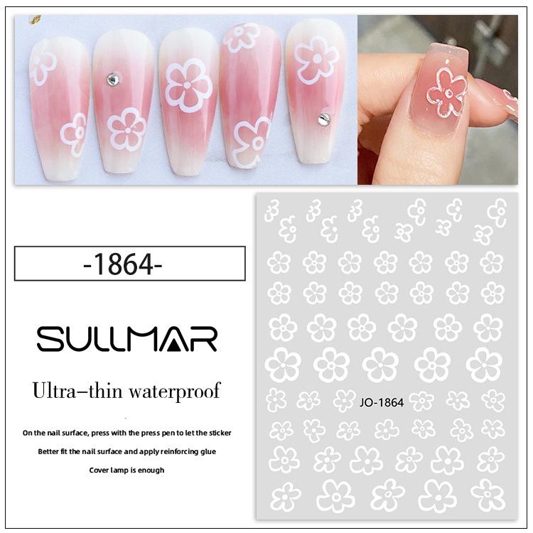 Elegant White Five-Petal Flower Watercolor Nail Stickers - Fresh Adhesive Decals
