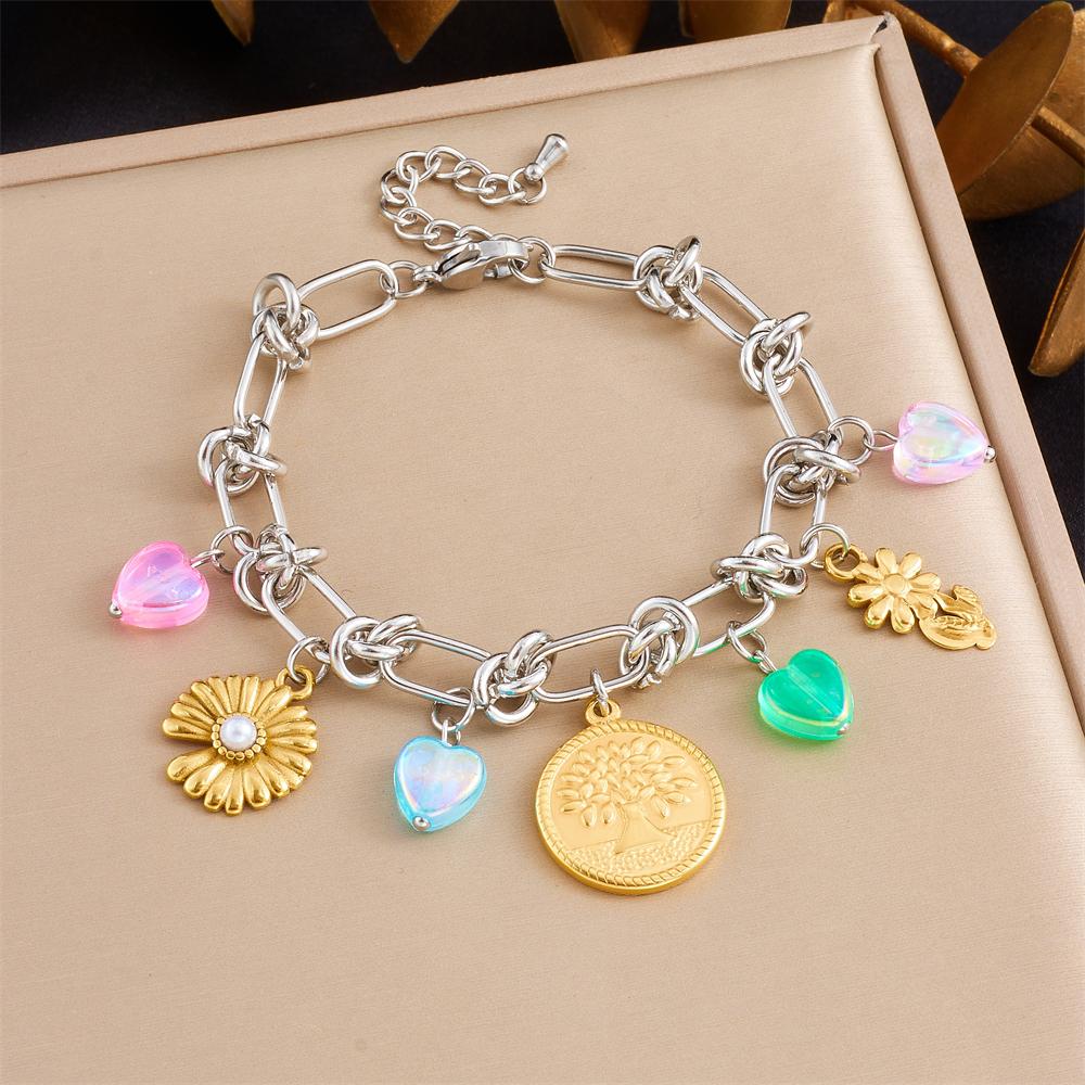 DIEYURO 316L Stainless Steell Flower Pearl Rhinestones Pendant Bracelet For Women Fashion New Classic Wrist Chain Jewelry Gift