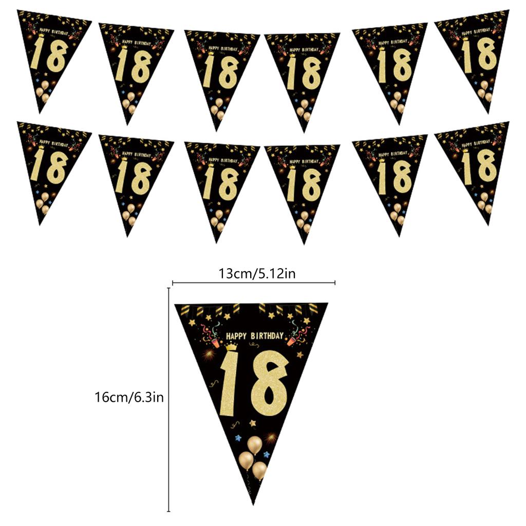Black Gold Bunting Birthday Party Triangle Pennant Decoration Photography Props for Adult Teen Birthday Party Decoration