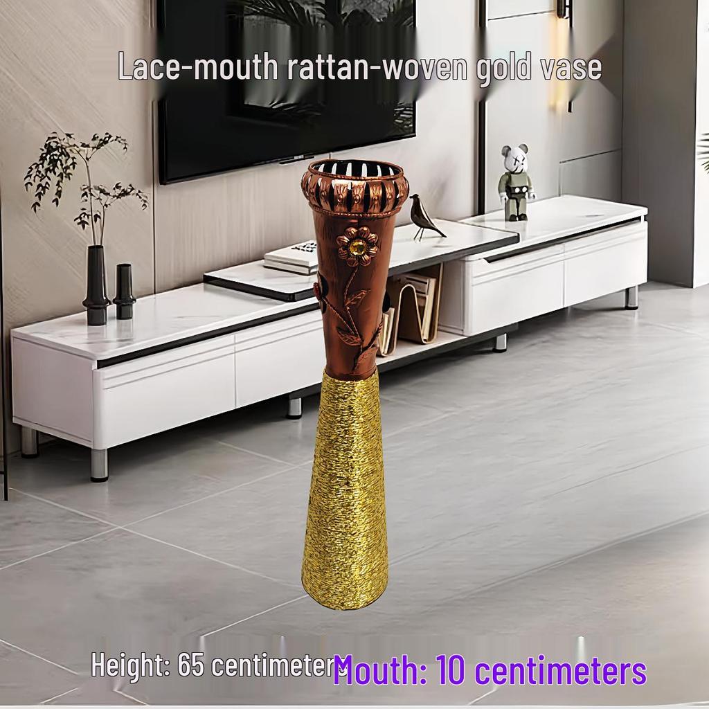 Rattan Decorative Floor Vase: Nordic Ceramic-Style Resin for Dried Flowers