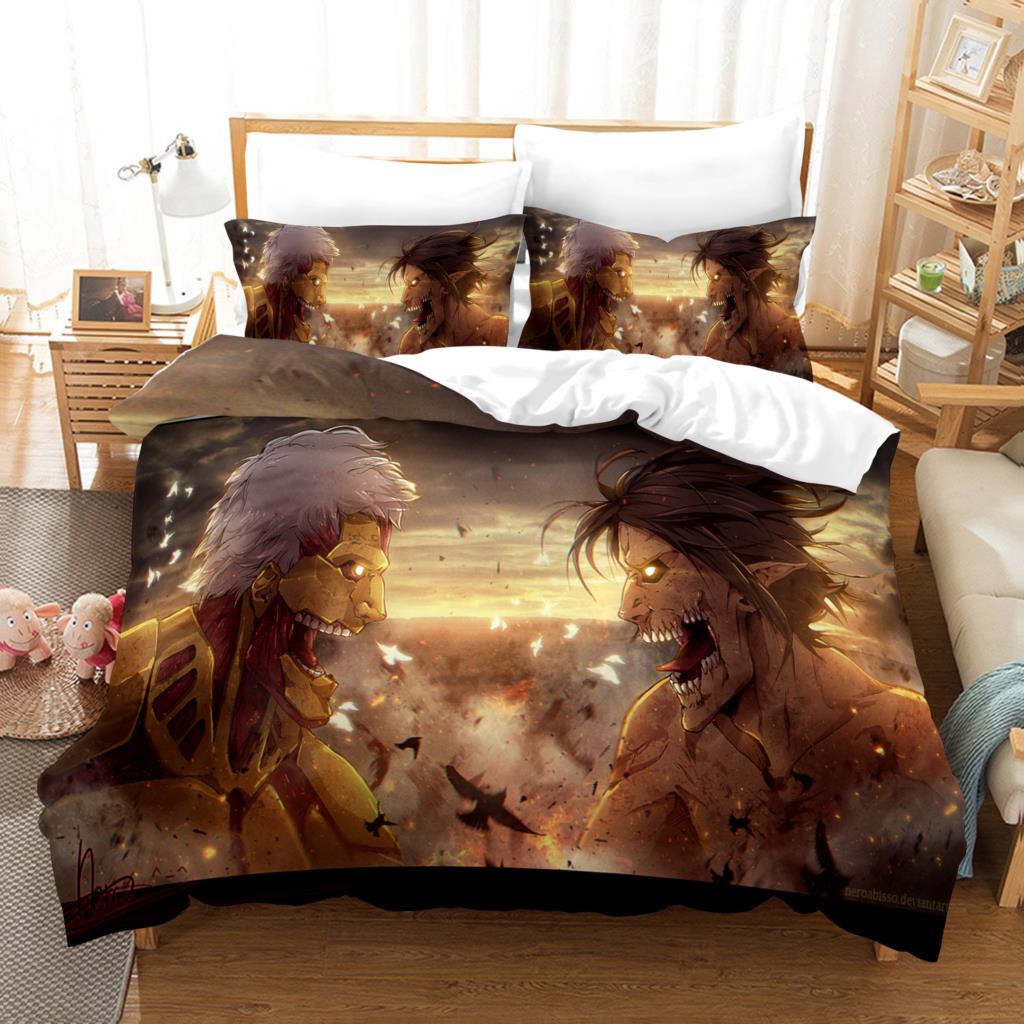 Attack On Titan Bedding Set Single Twin Full Queen King Size Attack On Titan Bed Set Children Kid Bedroom Duvetcover Sets 3D 003