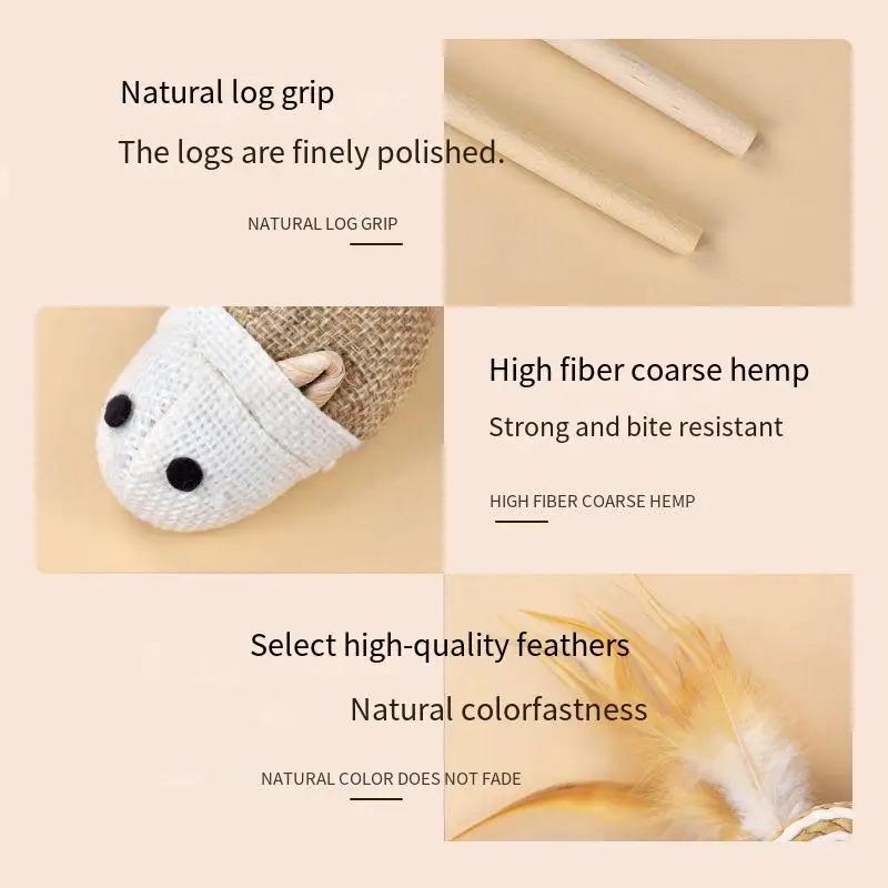 Interactive Cat Toys Set for Indoor Cats Wooden Wand with Bell Feather Sisal Mouse Balls Chew Rope Kitten Chase Exercise Play Pet Supplies