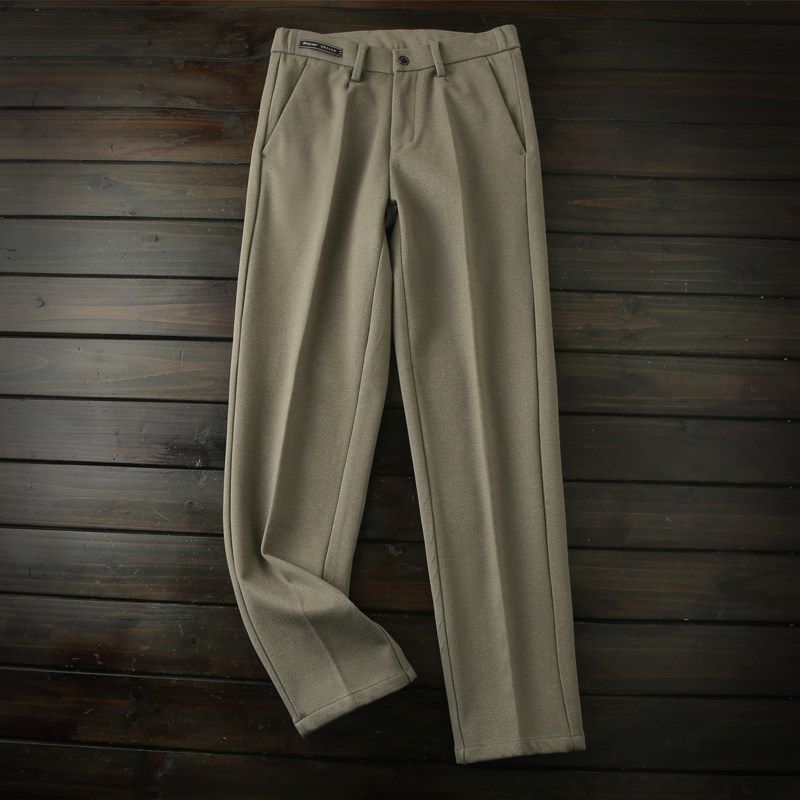 Strong Word of Mouth! Fleece Blended Elastic Sanding! High end Men's Autumn and Winter Commuter Fit Straight Casual Trousers