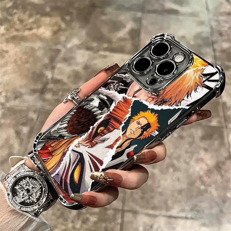 Bleach Anime Ichigo Kenpachi Plating Phone Case For Iphone 16 17 Pro Max Air 16E 14 15 Plus 12 13 Mini Anti-Fall Airabag Cover