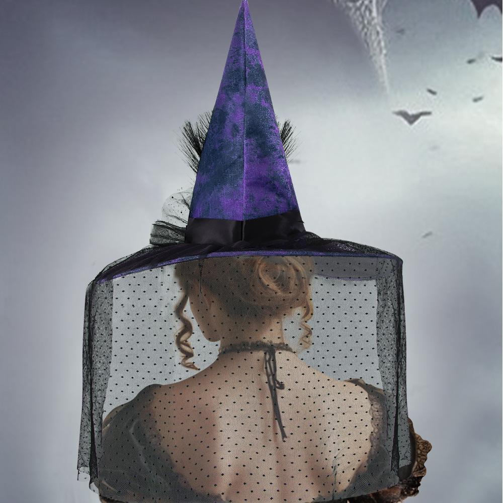 Halloween, Baroque Gothic, Mesh, Witch Hat, Simulation Flower, Queen Costume Accessories, Temperament, Holiday Witch Hat