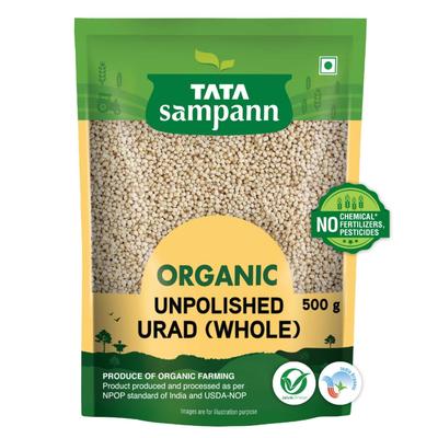 TATA Sampann Organic Unpolished Urad Whole Dal For Authentic Indian Dosa And Idli Recipes 500 G
