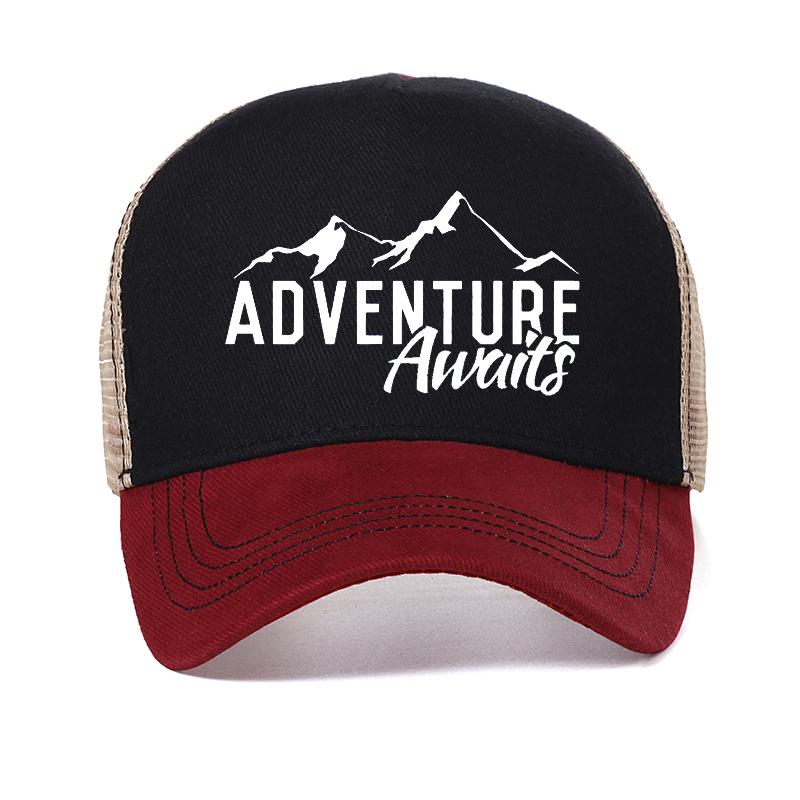Adventure Awaits Letter men baseball cap men outdoor Travel Breathable mesh trucker hat adjustable Casual Snapback Hats