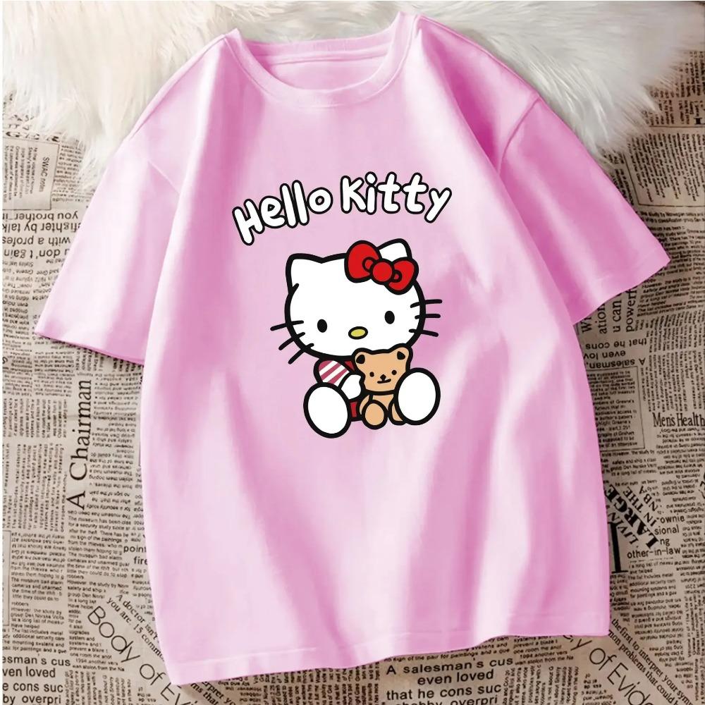 Cartoon Fashion Lovely Hello Kitty Print Women Ladies Girls T-Shirt Cartoon Harajuku O Neck Short Sleeve Unisex Summer Tops
