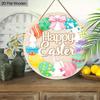 Happy Easter Bunny & Egg Wreath Wooden Sign, Round Front Door Decor, Colorful Spring Wall Hanging - Ideal Easter Gift