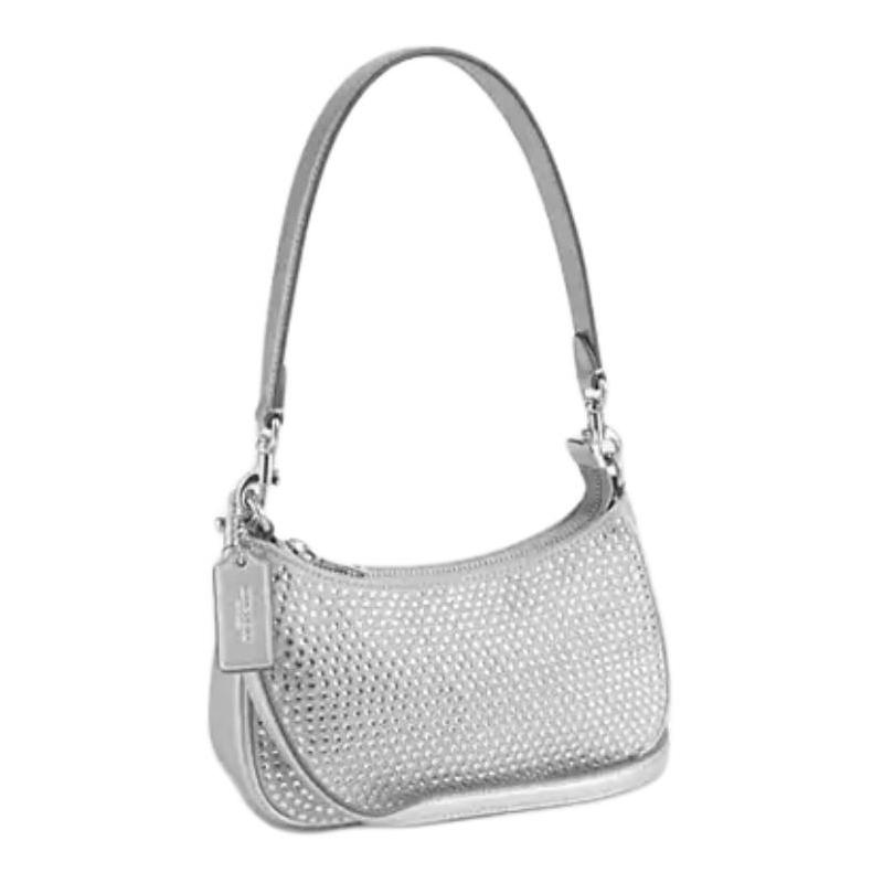 Coach Teri 20 Detachable Short Shoulder Strap with Zipper Closure Crystal Fabric Shoulder Crossbody Tote Small Women's Silver